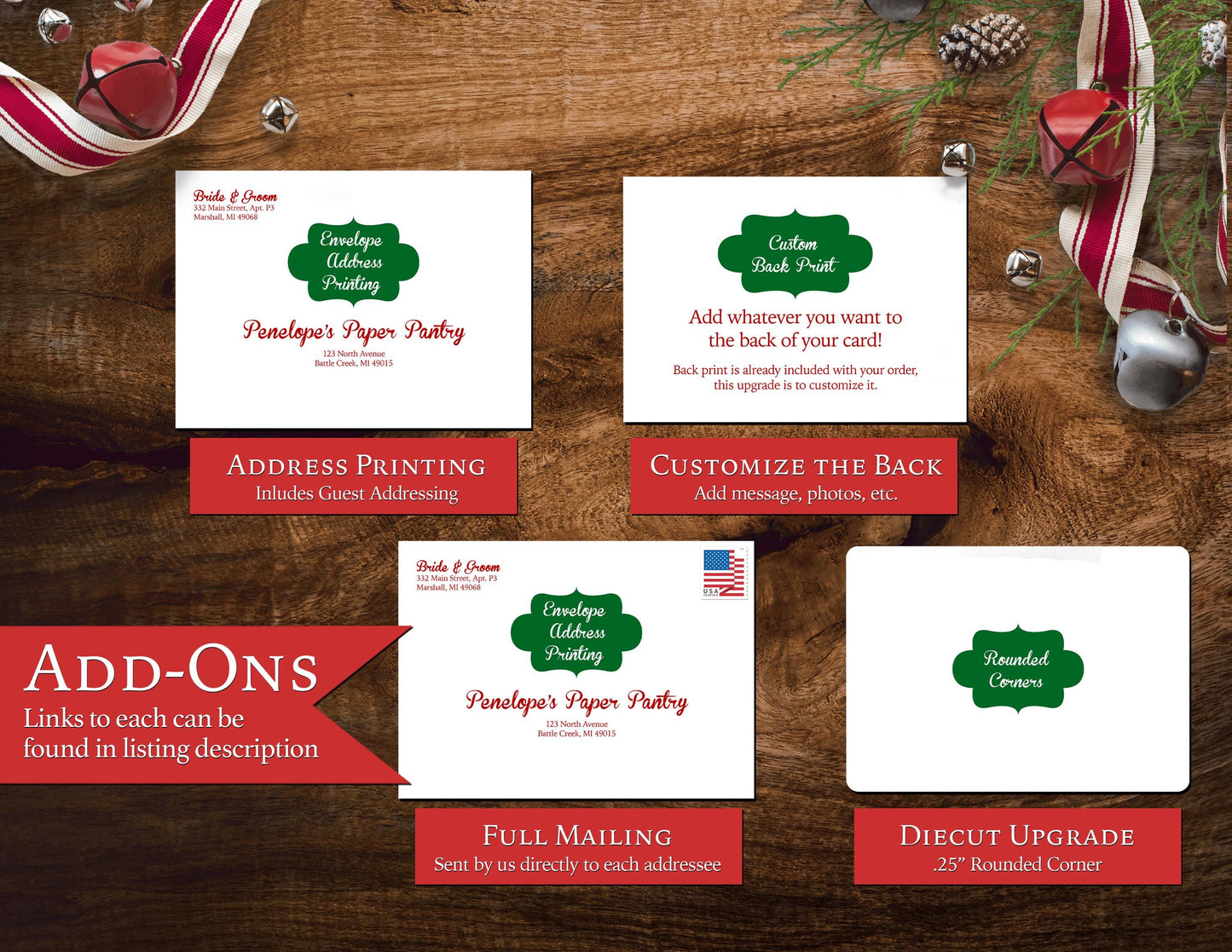Funny Buddy The Elf Christmas Photo Card – Personalized Narwhal & Penguin Family Card – Custom Text, Printed with Envelopes & Return Address Labels