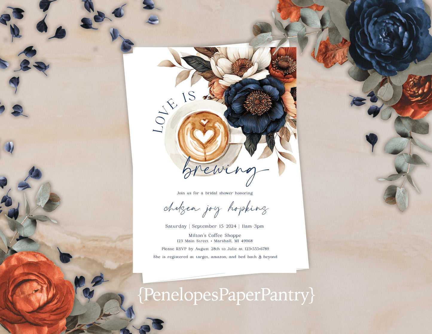 Love is Brewing Floral Bridal Shower Invitations