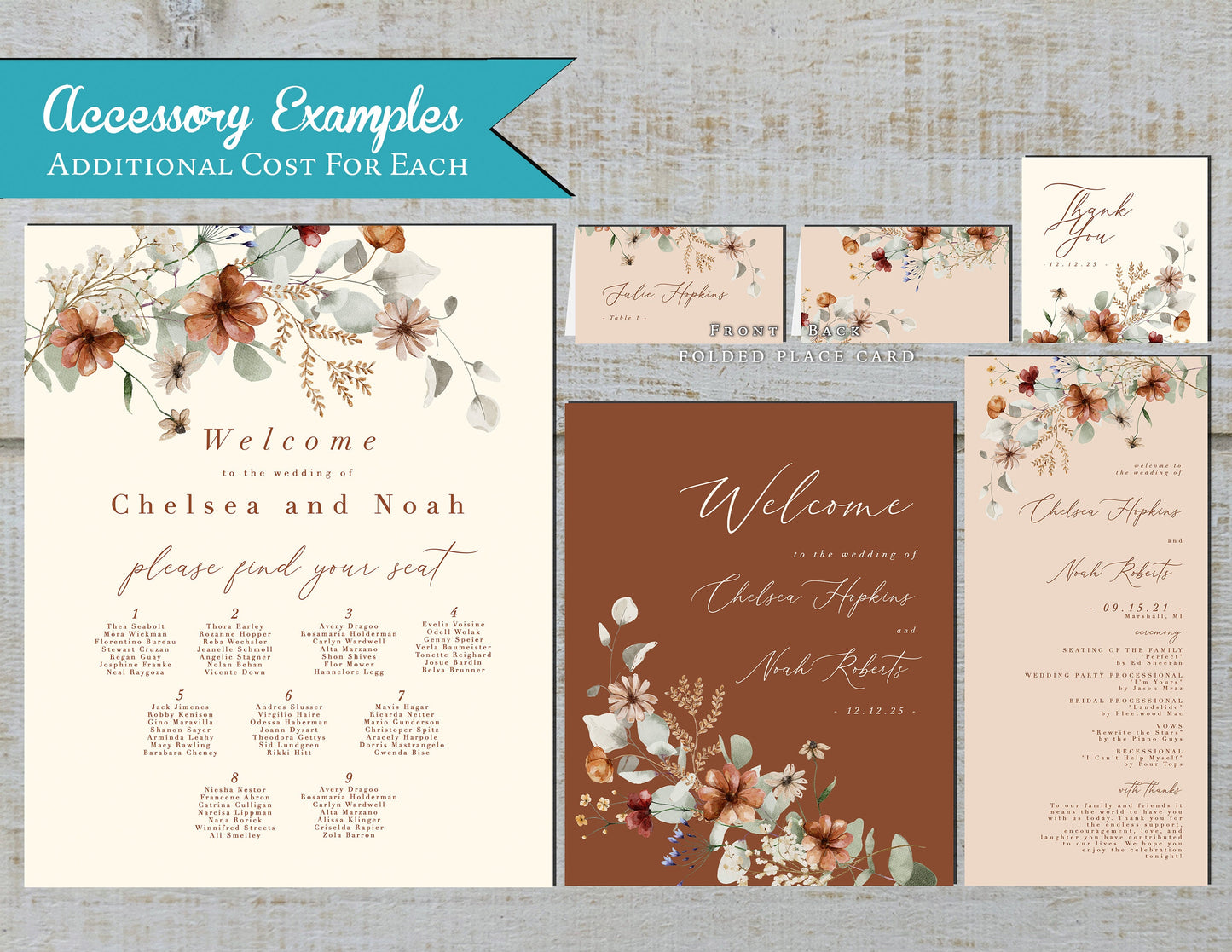 Elegant Wildflower Fall Wedding Invitation – Personalized Terracotta, Ivory & Sage with Calligraphy – Printed with Envelopes Included