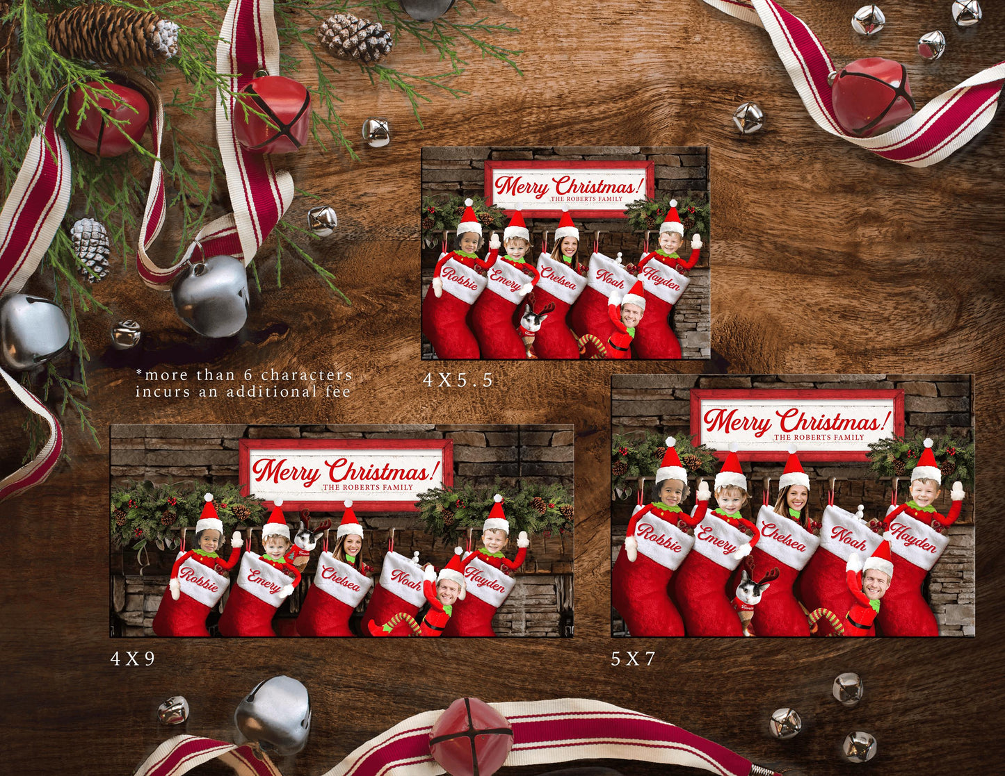 Personalized Funny Elf Christmas Photo Card with Elves in Stockings Fireplace - Includes Printed Cards Envelopes Return Address Label