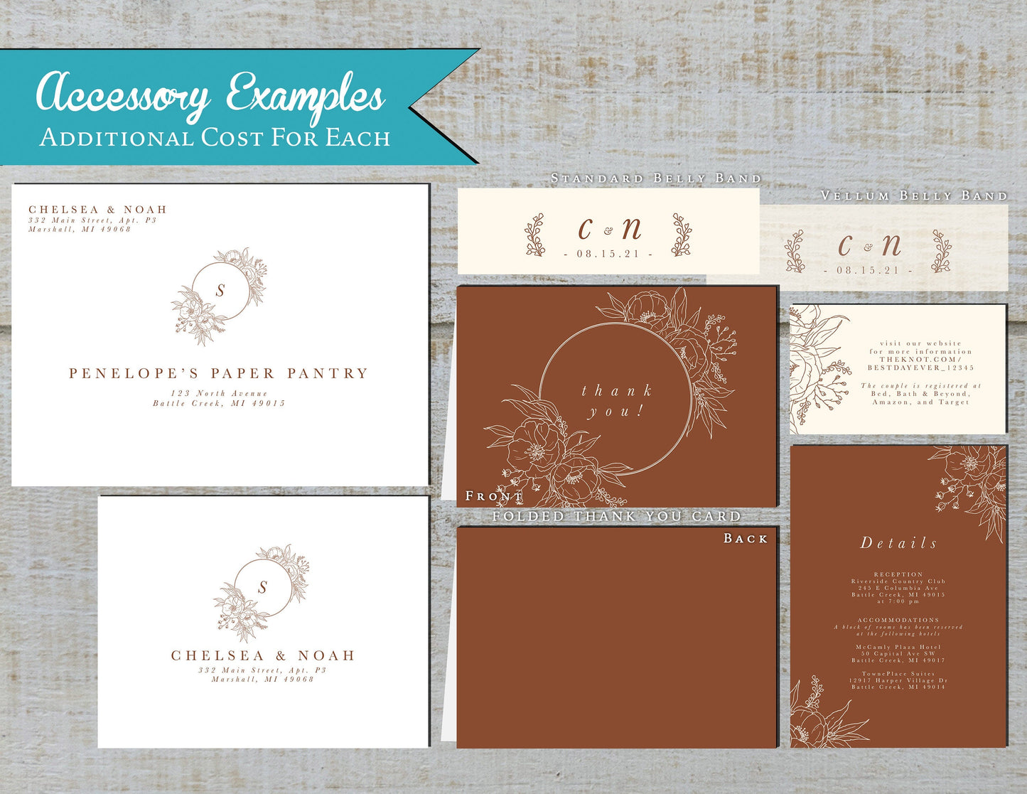 Simple Fall Wedding Invitation – Terracotta & Ivory Floral Line Art – Personalized Printed Invitations with Custom Text & Envelopes Included