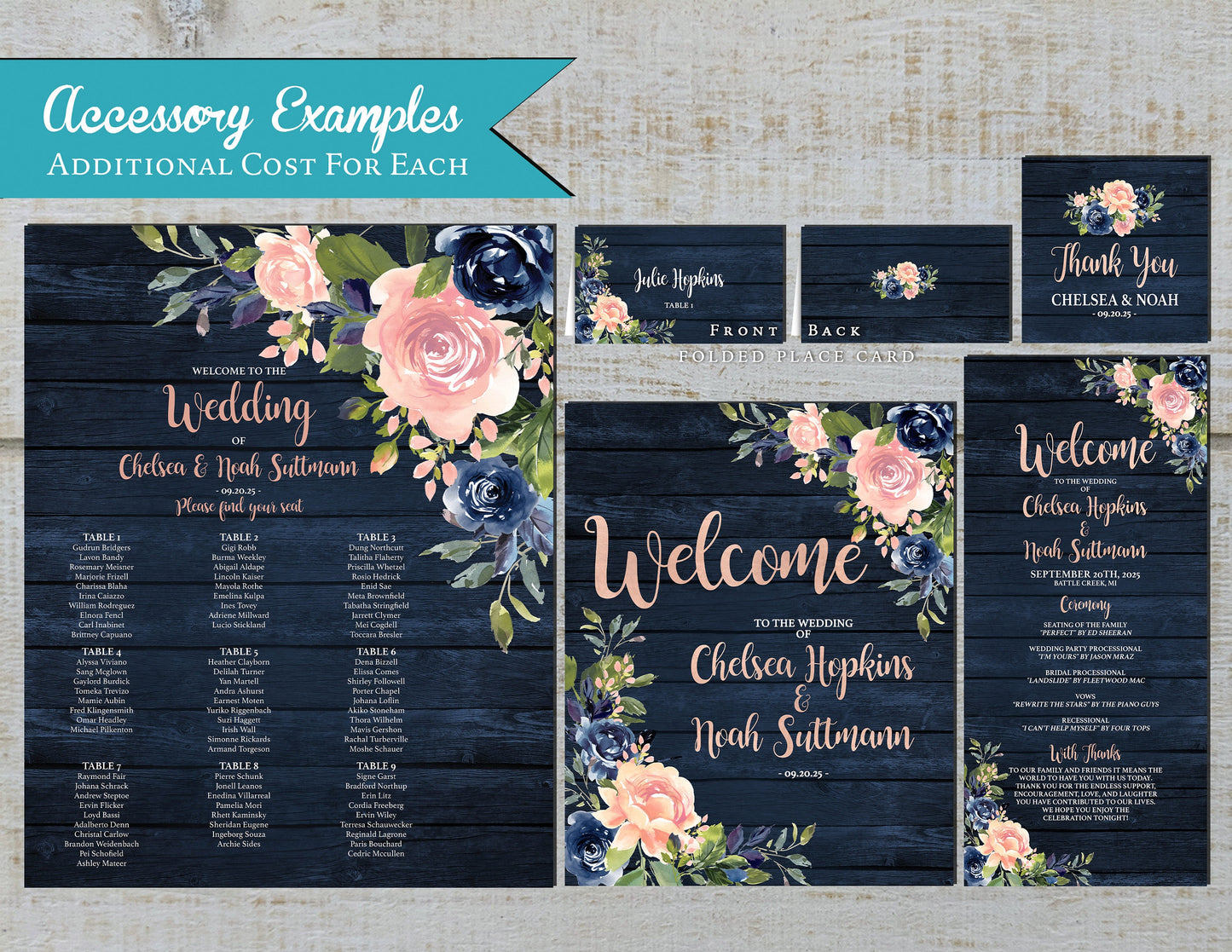 Rustic Navy and Pink Floral Summer Wedding Invitation Personalized Barn Wood Blush Roses Calligraphy Shimmery Printed Invitations Envelopes
