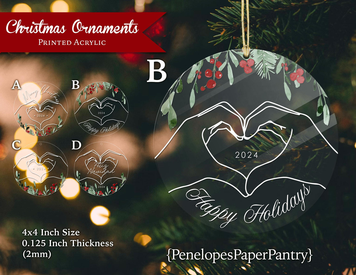 Heart Hands 4 inch Acrylic Holiday Ornament