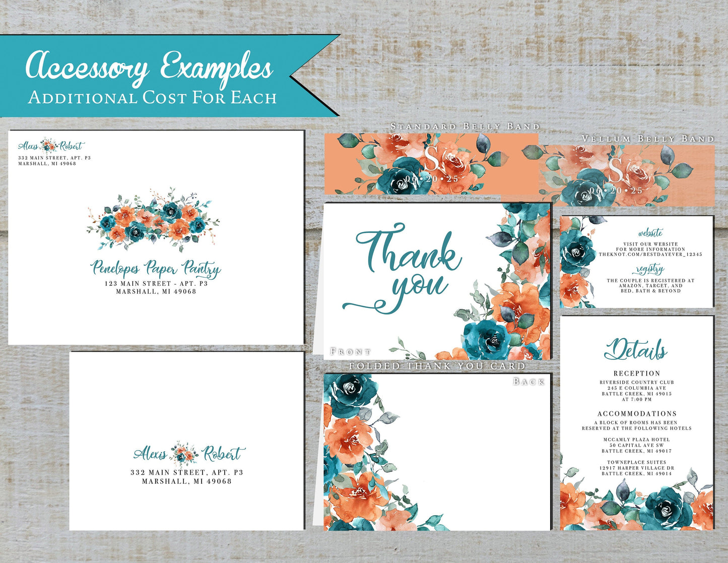 Elegant Fall Wedding Invitation – Turquoise & Orange | Personalized by Penelope’s Paper Pantry
