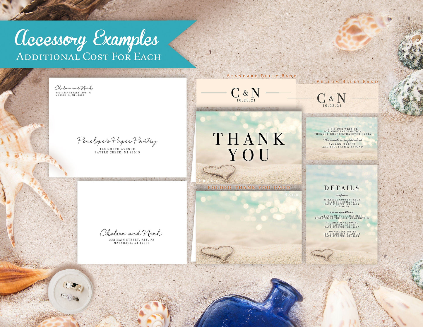 Daytime and Starfish Beach Wedding Invitation, Set, or Suite