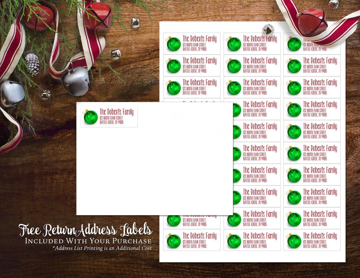 Funny Christmas Family Photo Ornament Card – Personalized Keepsake with Printed Cards, Envelopes & Return Address Labels Included