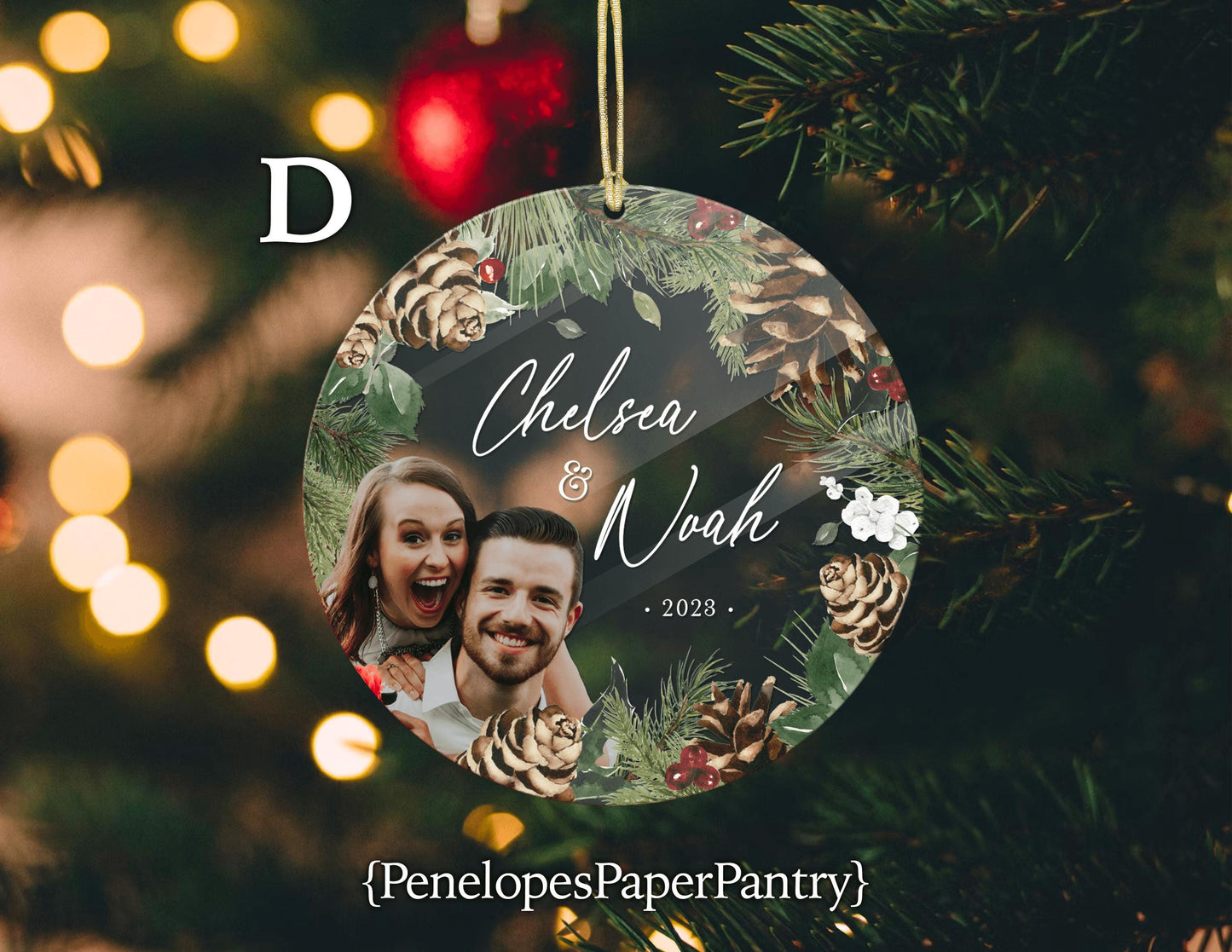 Personalized Christmas Photo Ornament Printed Acrylic Circle Gift For Her Grandparent First Christmas Engagement Family New Baby Unique Gift