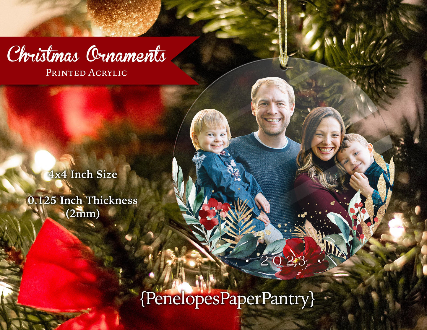 Photo Floral Annual 4 inch Acrylic Holiday Ornament