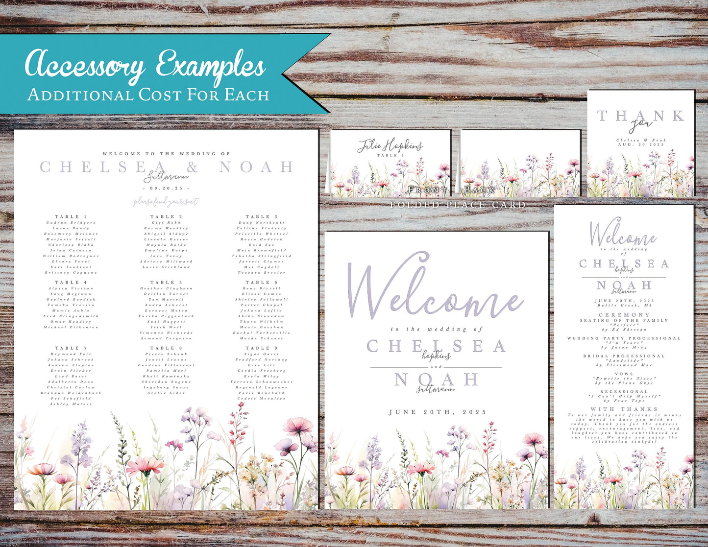 Romantic Pastel Wildflower Summer Wedding Invitation Personalized Lavender Blush Yellow Meadow Delicate Printed Invitation Envelope Included