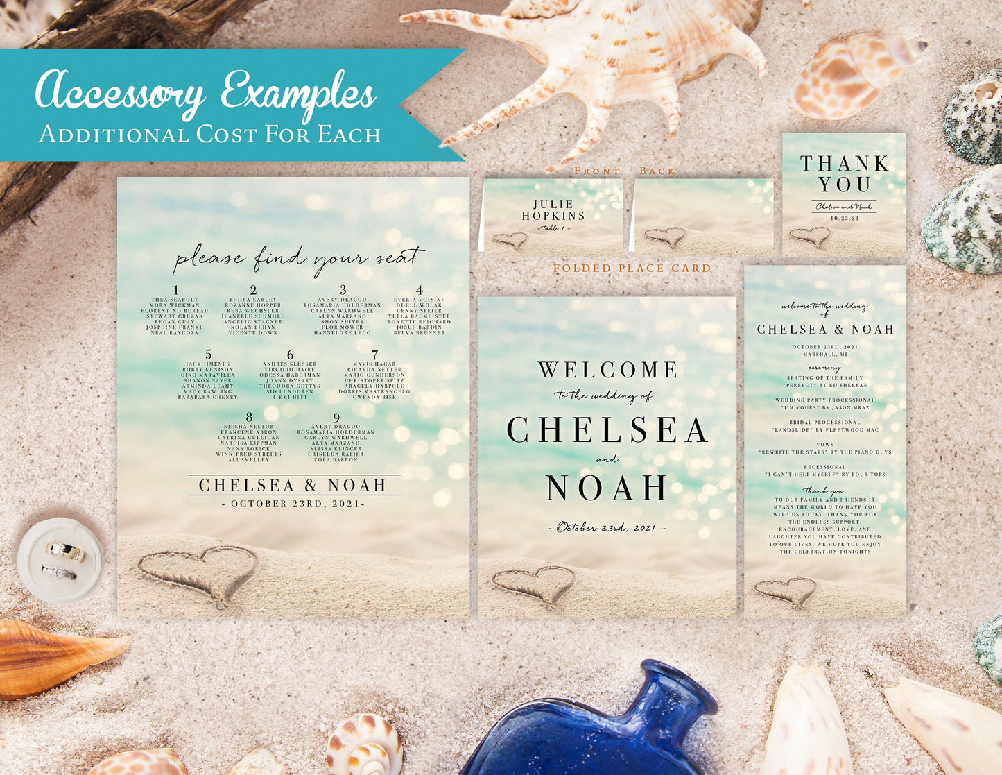 Daytime and Starfish Beach Wedding Invitation, Set, or Suite