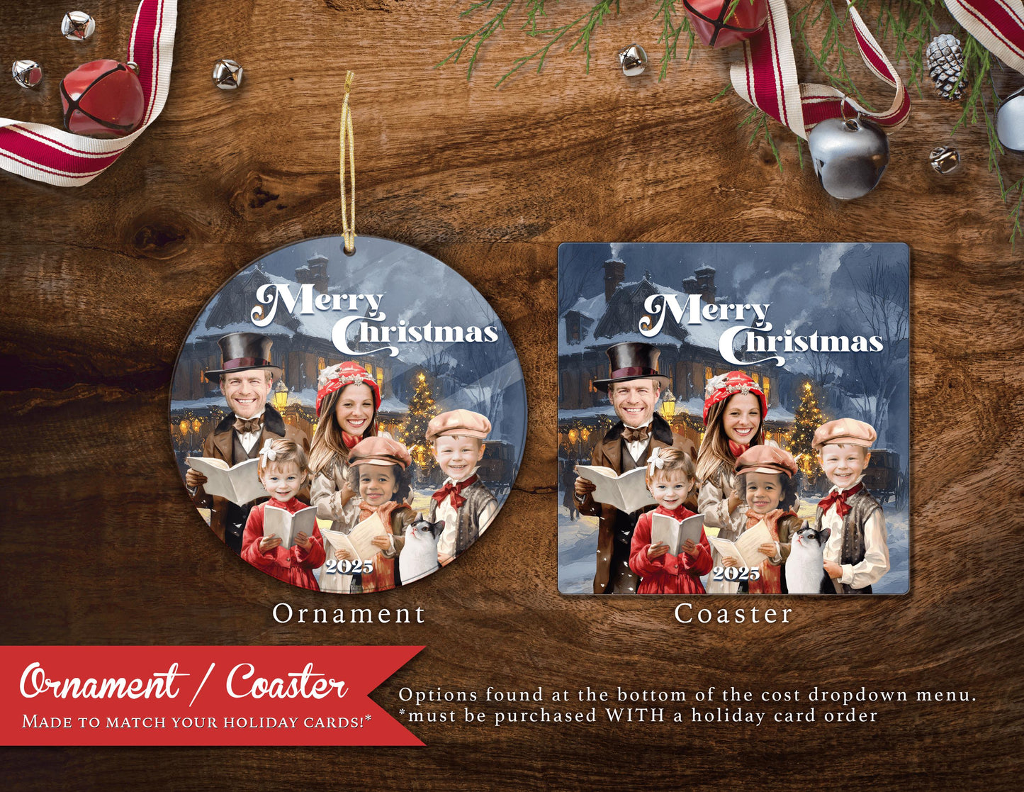 Funny Christmas Carolers Photo Card – Personalized Victorian Holiday Family Card with Custom Text & Envelopes