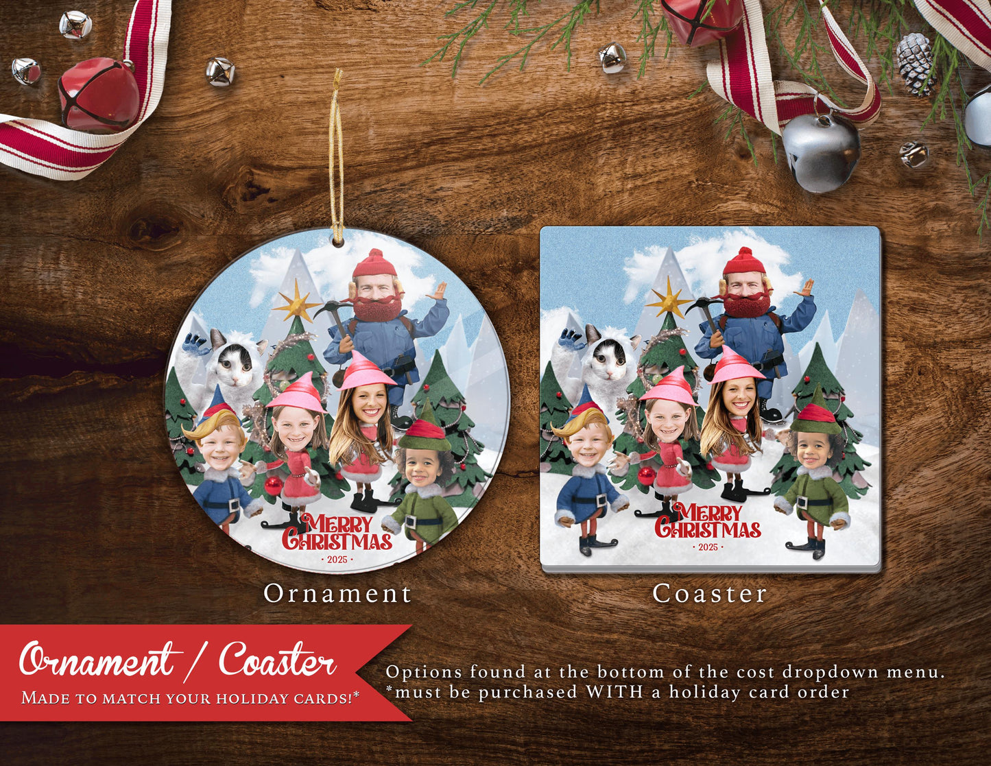 Funny Rudolph Christmas Family Photo Card – Personalized Double-Sided Holiday Card with Custom Text & Envelopes