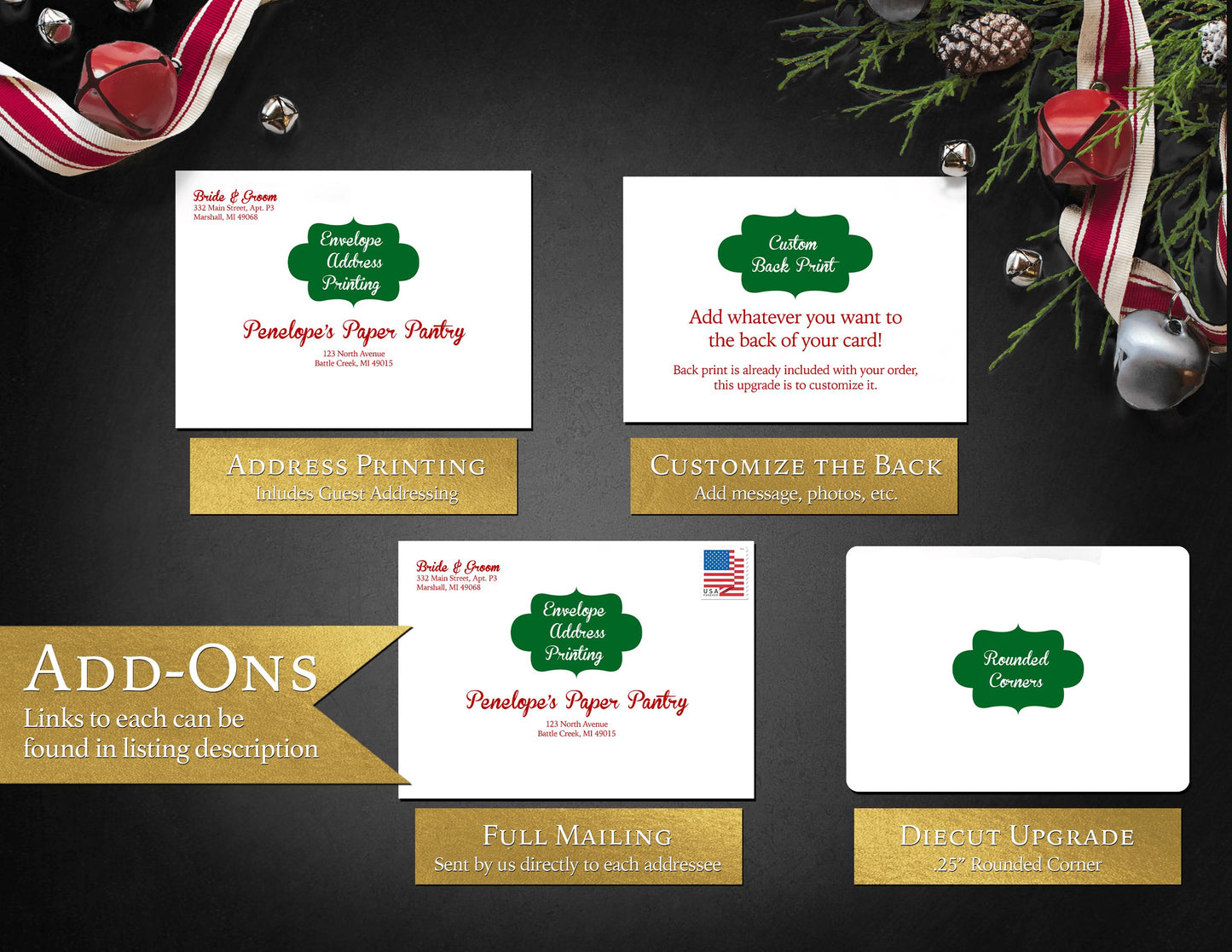 Simple Elegant Christmas Photo Card – Personalized Gold Foil Holiday Card with Multiple Photos & Envelopes