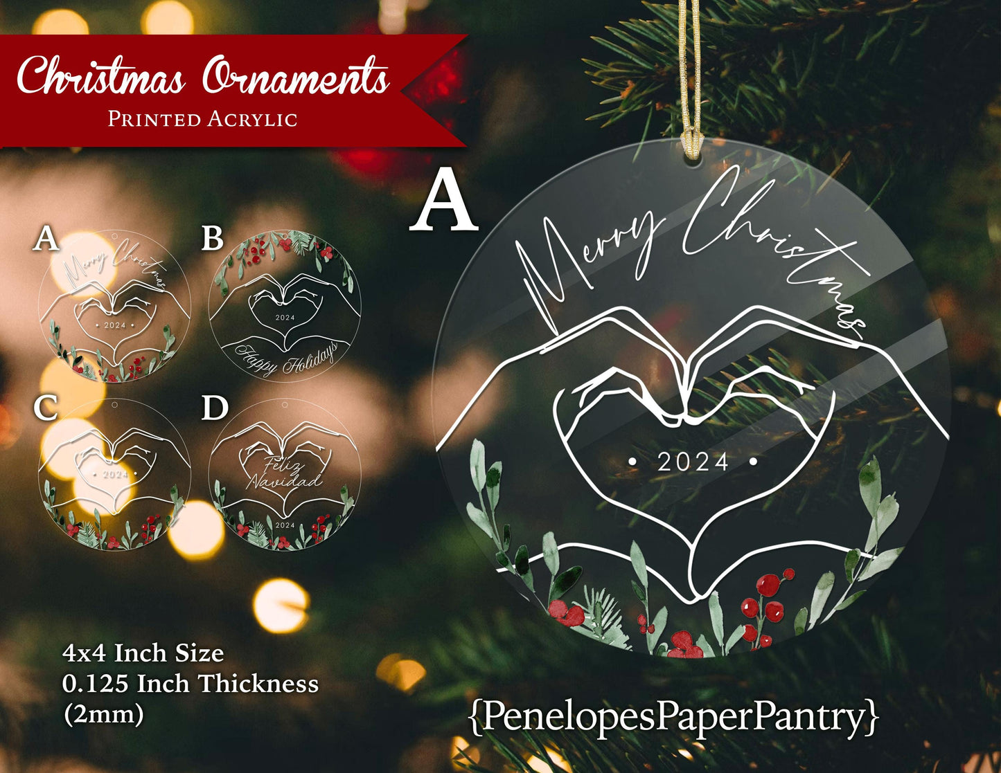 Heart Hands 4 inch Acrylic Holiday Ornament