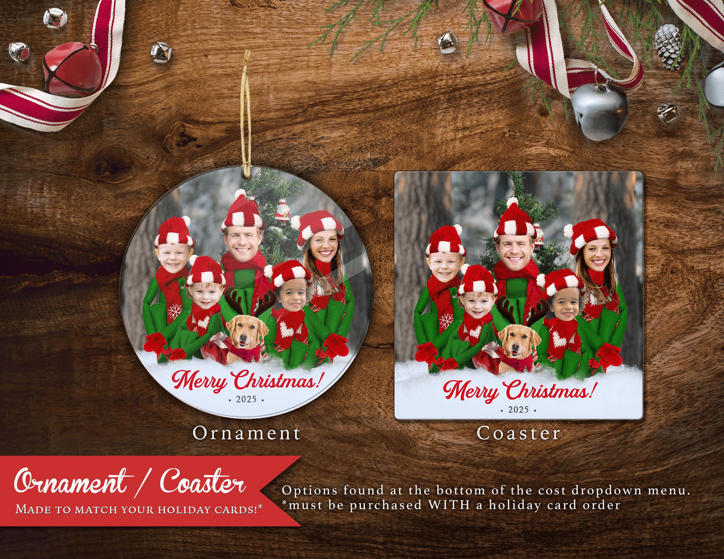 Funny Elf Christmas Family Photo Card Personalized Winter Forest Snow Printed Cards Envelope Included Back Print Return Address Label Unique