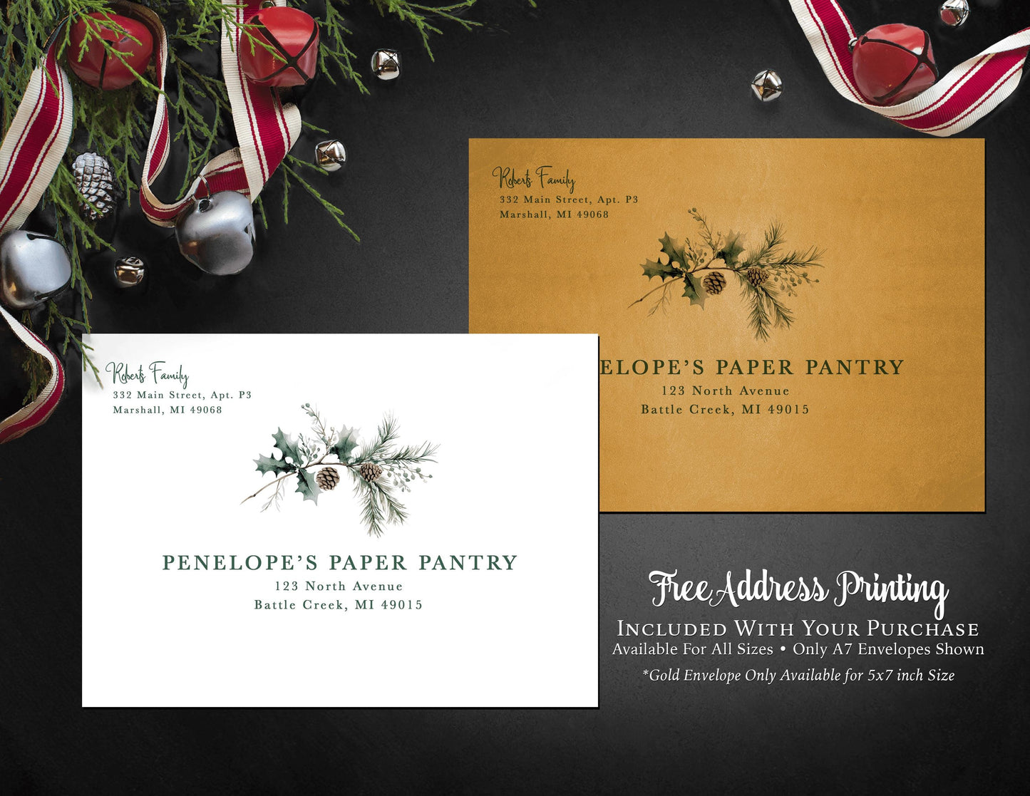 Simple Elegant Christmas Family Photo Card Personalized Multiple Photos Gold Foil Print Printed Cards Envelopes Included Free Envelope Print