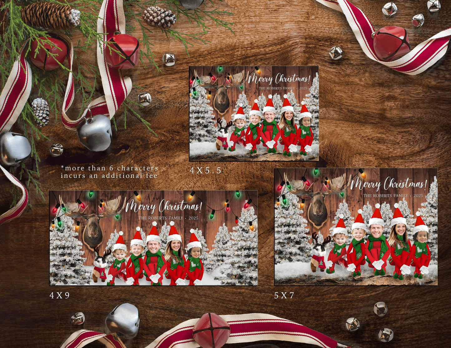 Personalized Funny Moose Lodge Christmas Family Photo Card with Barn Wood Design Envelopes