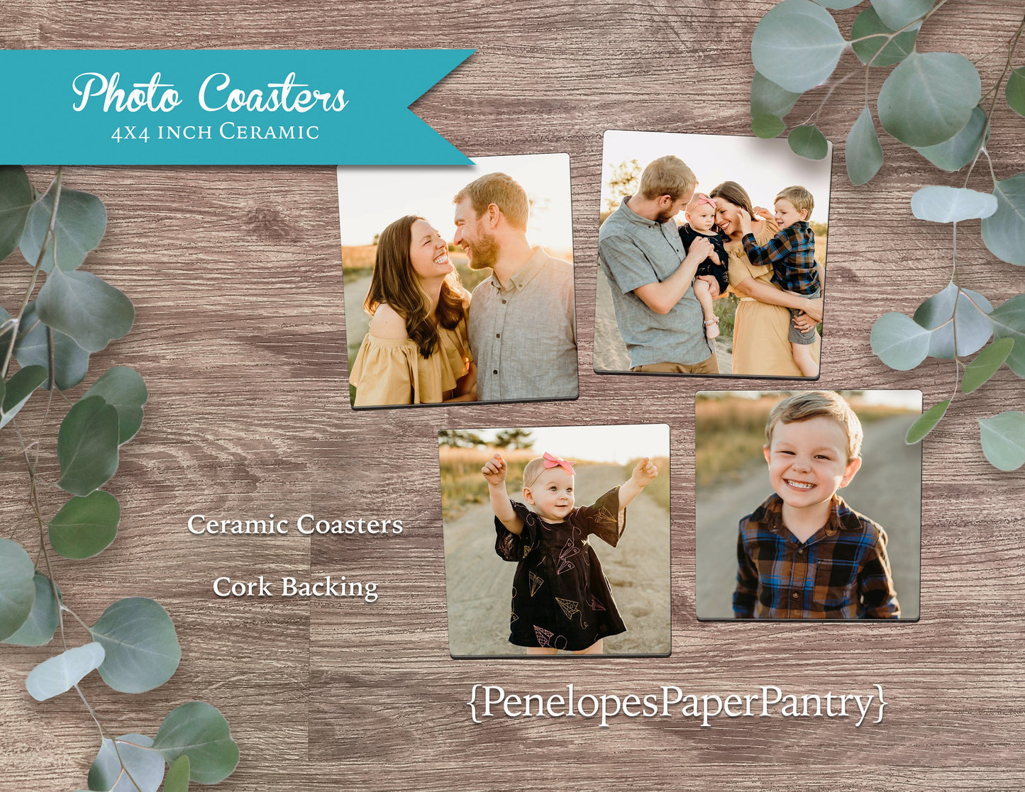 Upload Your Own Photo Set of 4 Ceramic Coasters with Cork Back