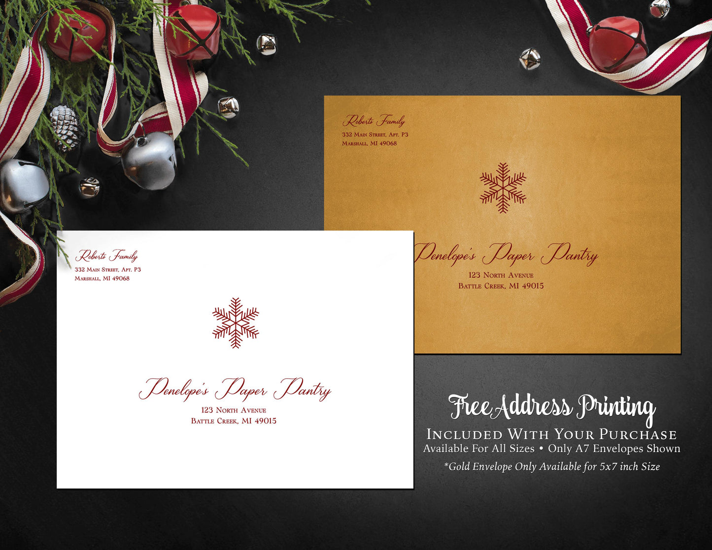Elegant Plaid Christmas Photo Card Personalized Gold Foil Custom Text Printed Cards Envelopes Included FREE Address Printing Traditional