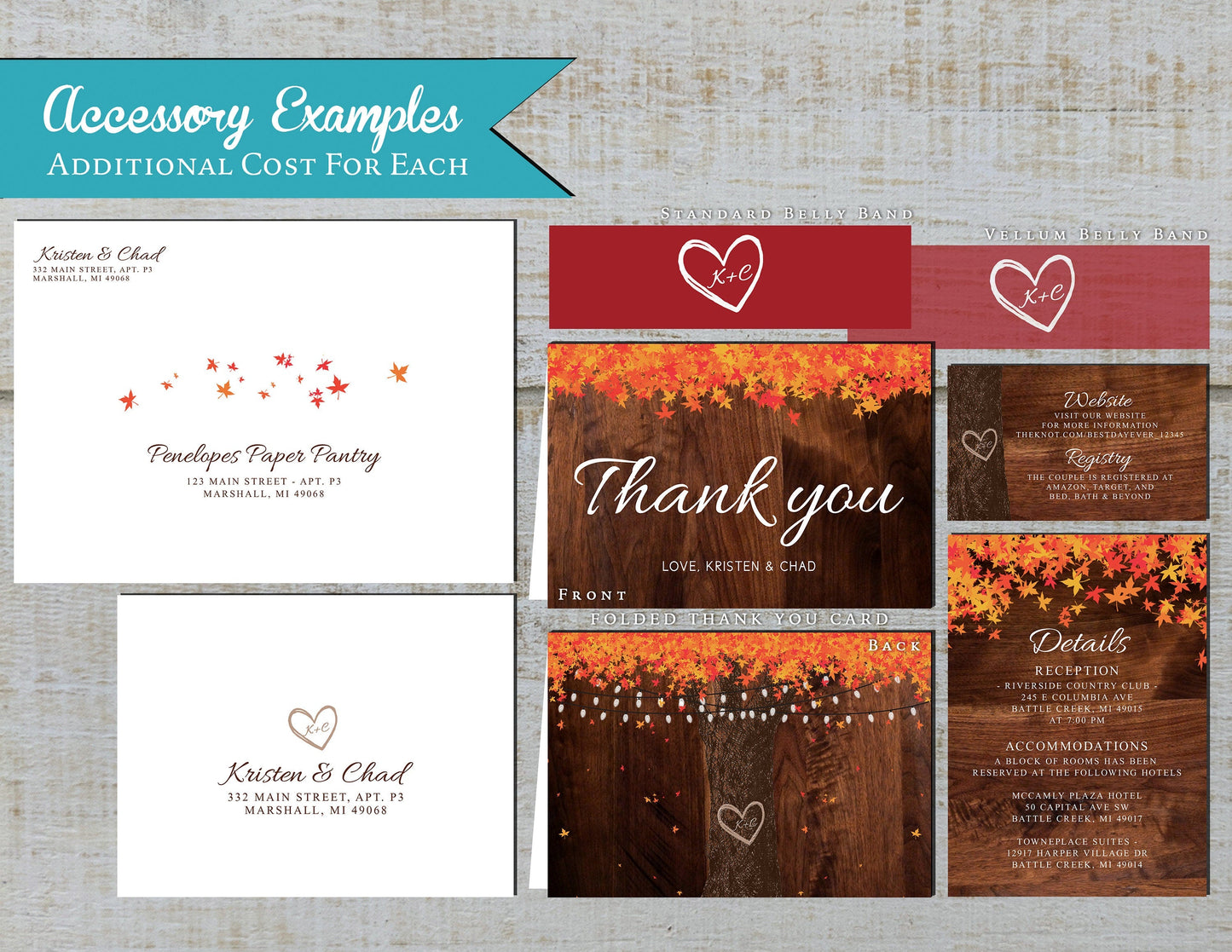Rustic Fall Wedding Invitation – Oak Tree, Carved Initials & Fairy Lights