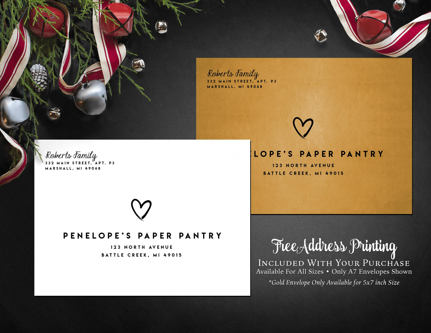 Simple Elegant Christmas Photo Card – Personalized Gold Foil Holiday Card with Multiple Photos & Envelopes