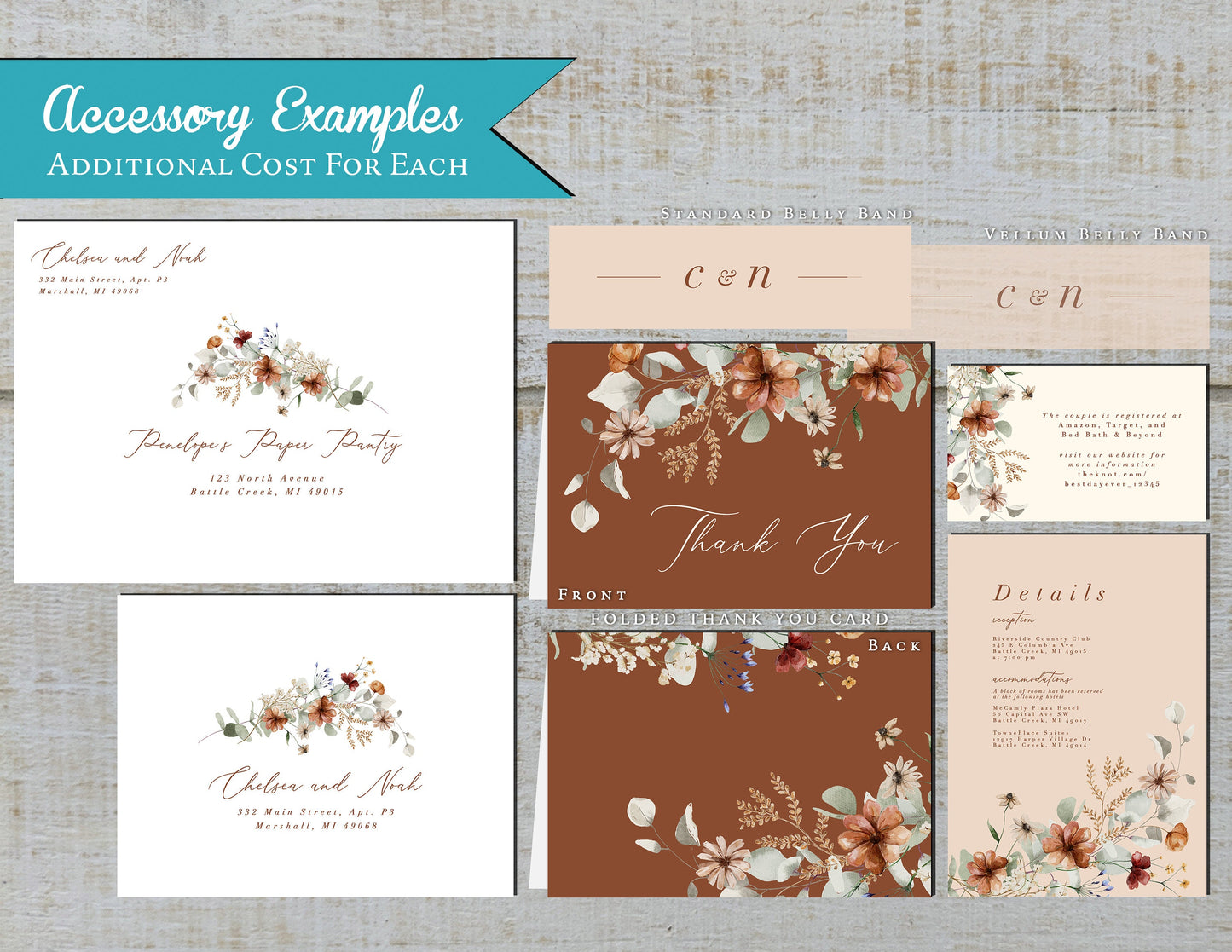 Elegant Wildflower Fall Wedding Invitation – Personalized Terracotta, Ivory & Sage with Calligraphy – Printed with Envelopes Included