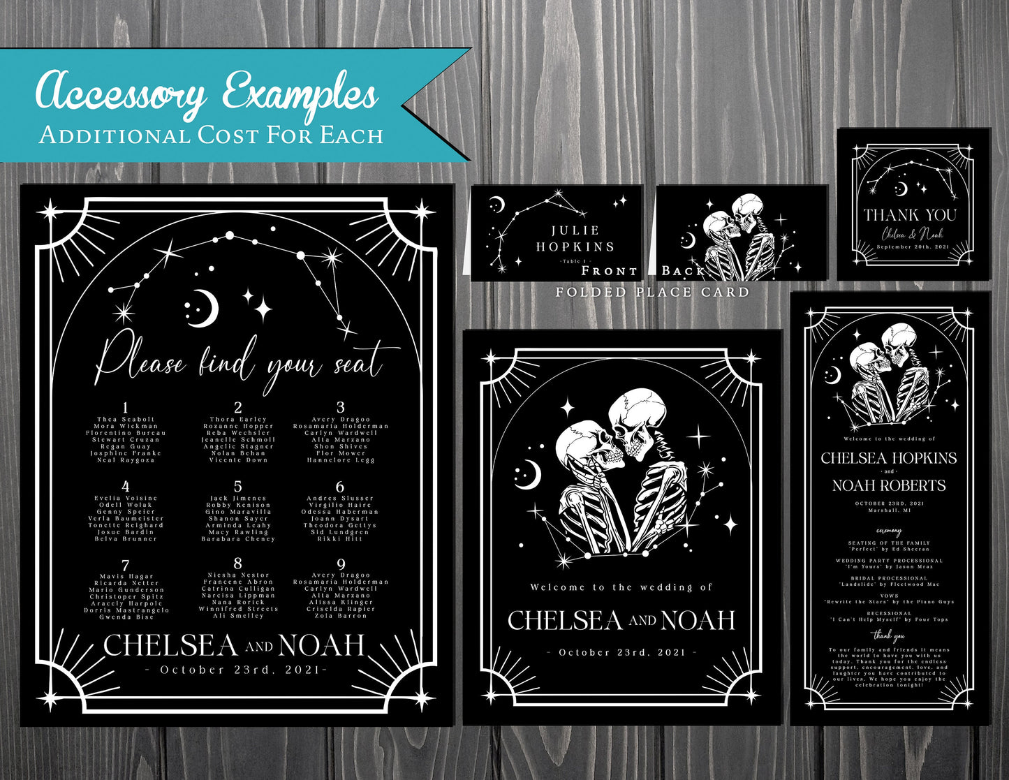 Halloween Wedding Invitation – Skeleton Couple Gothic Black & White – Personalized Spooky Printed Invite with Envelope Included