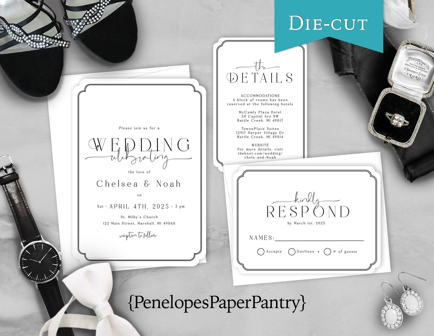 Die Cut Double Rounded Corner Wedding Invitation, Set, or Suite