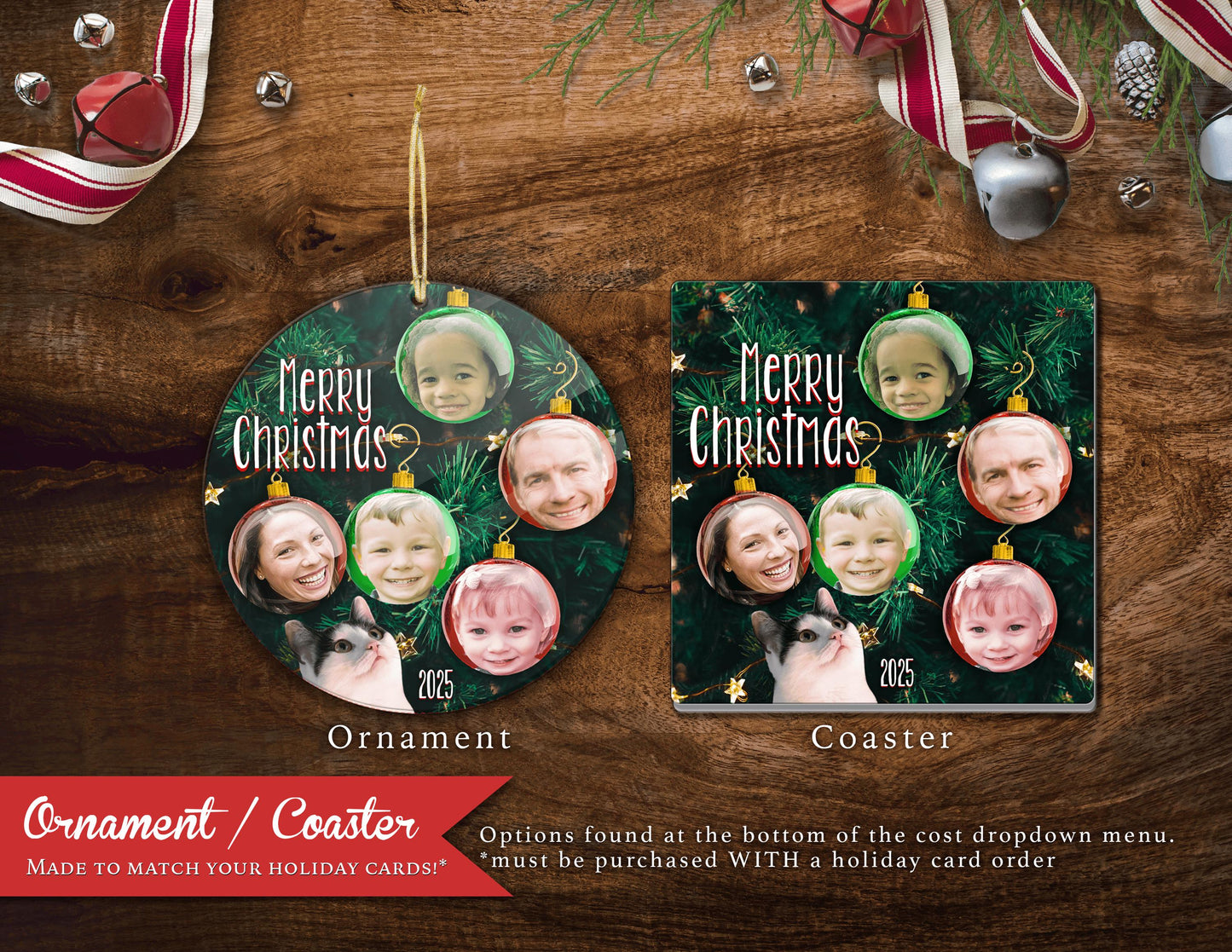 Funny Christmas Family Photo Ornament Card – Personalized Keepsake with Printed Cards, Envelopes & Return Address Labels Included