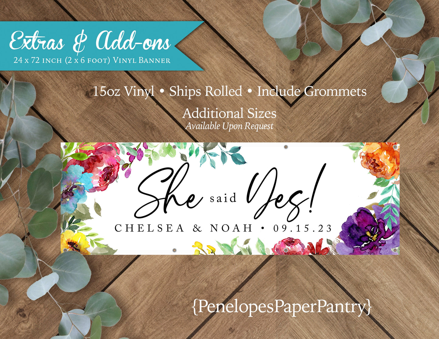Bright Summer Florals Engagement Vinyl Banner with Grommets