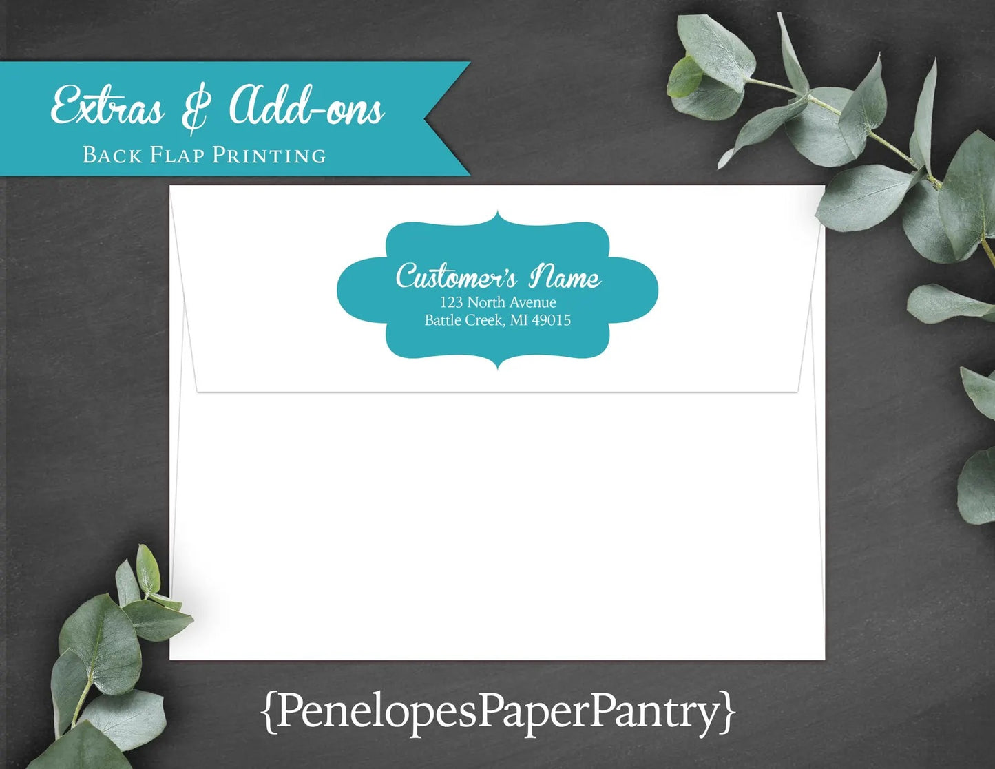 a white envelope with a blue label on it