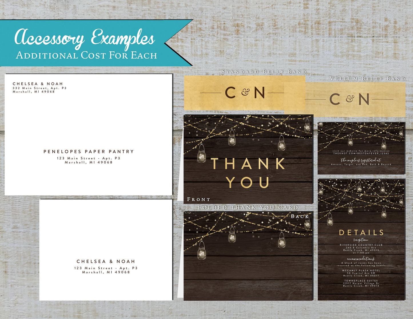 Rustic Wedding Invitation,Rustic Wedding Invite,Rustic Wood,Mason Jar Light,Twinkling Light,Gold Print,Personalize,Shimmery,Envelope,Printed