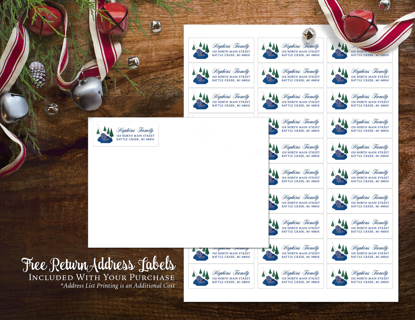 Funny Buddy The Elf Christmas Photo Card – Personalized Narwhal & Penguin Family Card – Custom Text, Printed with Envelopes & Return Address Labels