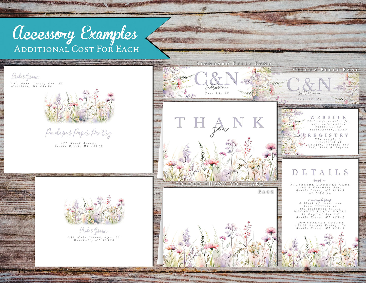 Romantic Pastel Wildflower Summer Wedding Invitation Personalized Lavender Blush Yellow Meadow Delicate Printed Invitation Envelope Included