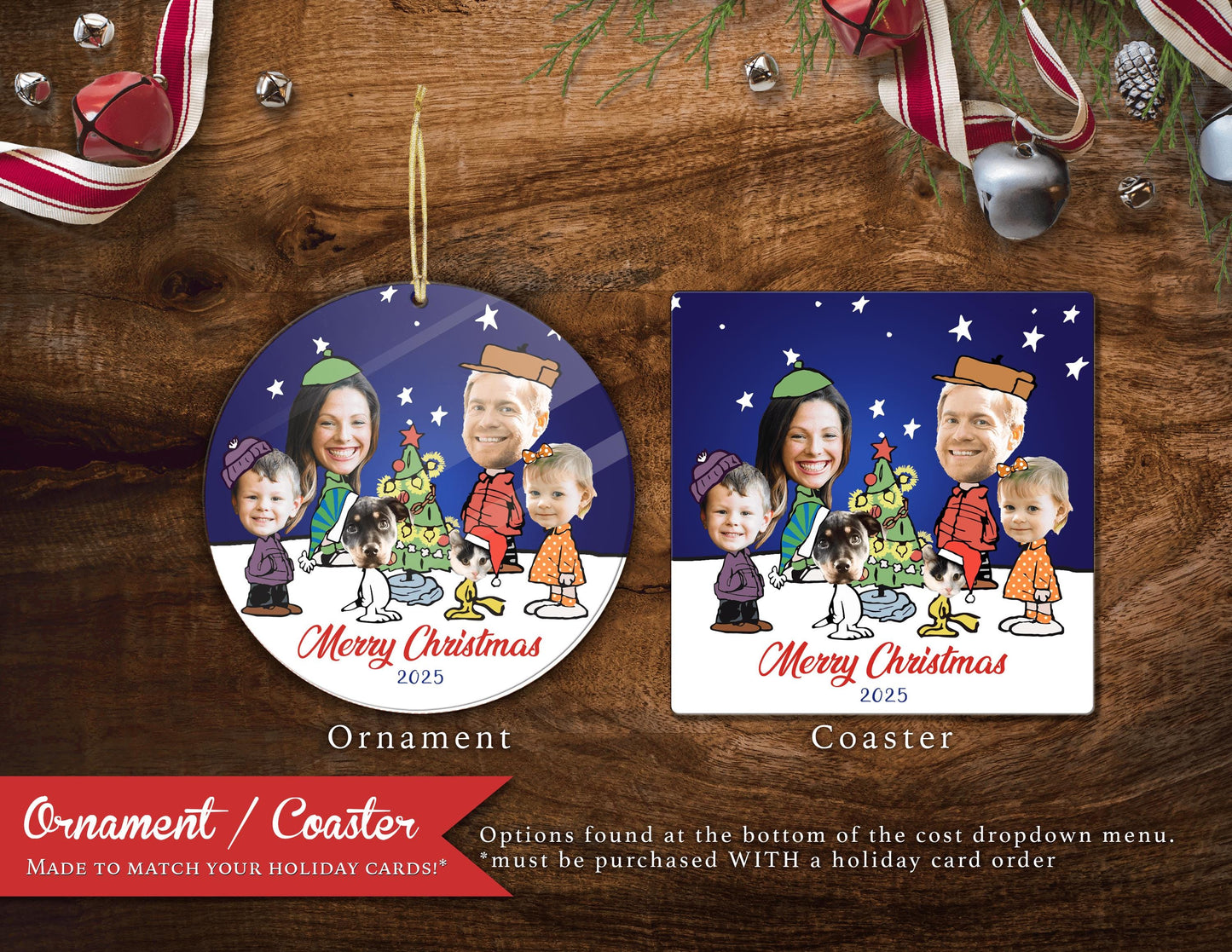 Funny Peanuts Christmas Family Photo Card Personalized Charlie Brown Snoopy Custom Text Printed Cards Envelope Included Return Address Label