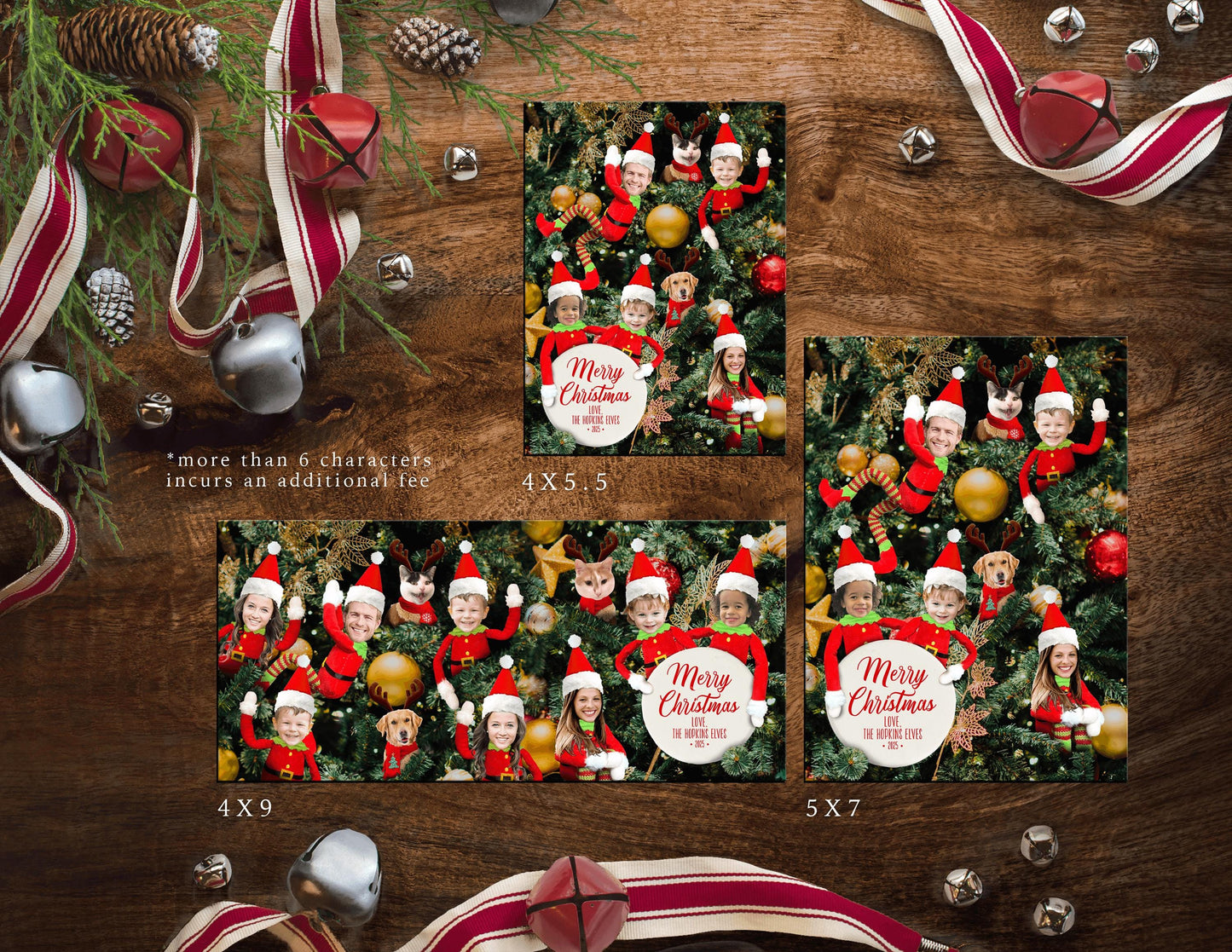 Funny Elf Family Christmas Photo Card – Personalized Elves in a Christmas Tree – Printed with Envelopes, Back Print & Return Address Labels