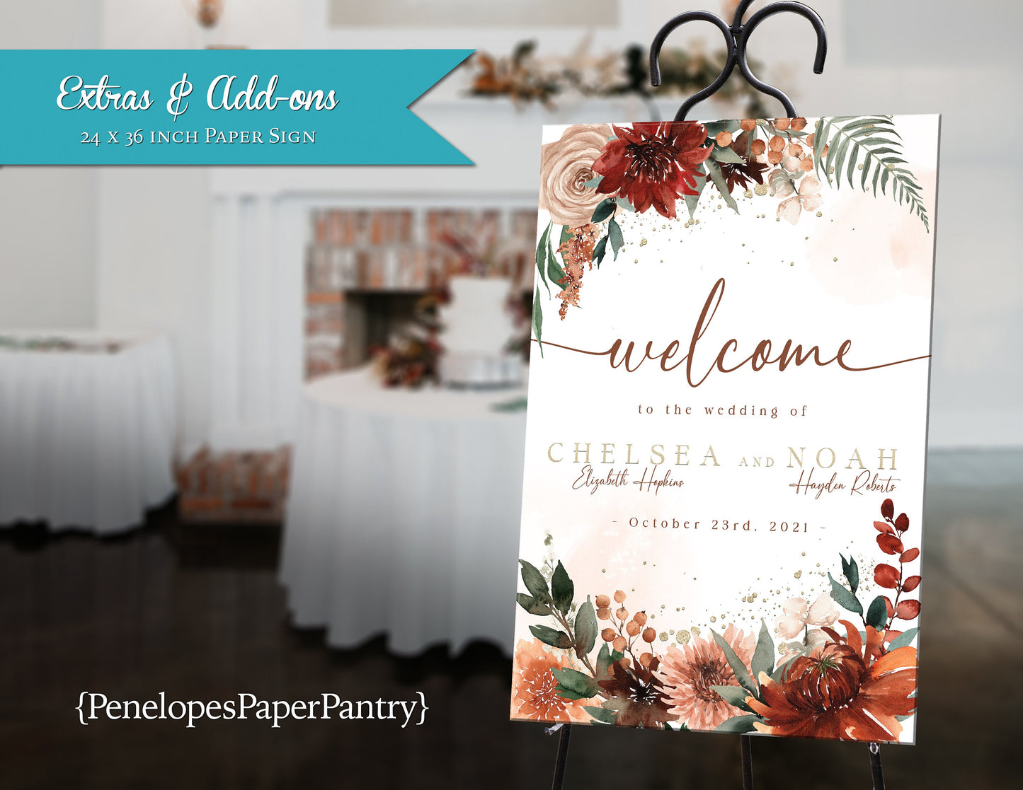Welcome Sign,Fall Wedding Welcome Sign,Floral Fall Wedding,Terra Cotta,Burnt Orange,Personalized Sign,Printed Sign,Made To Match,Custom Sign