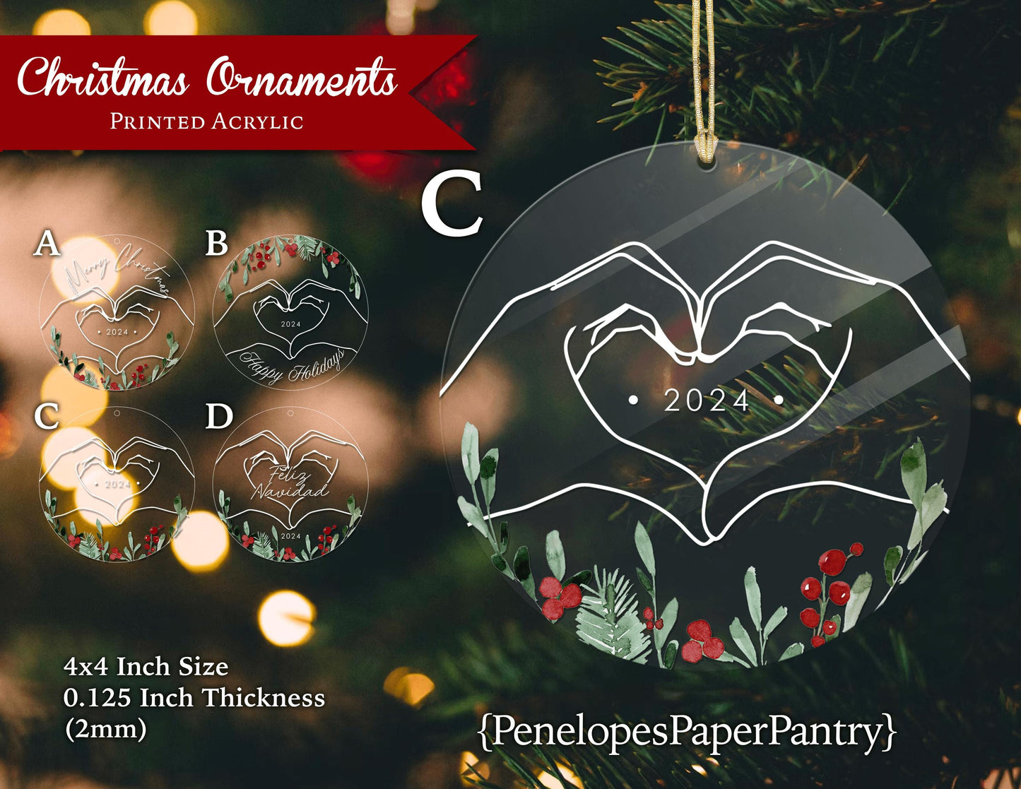 Heart Hands 4 inch Acrylic Holiday Ornament