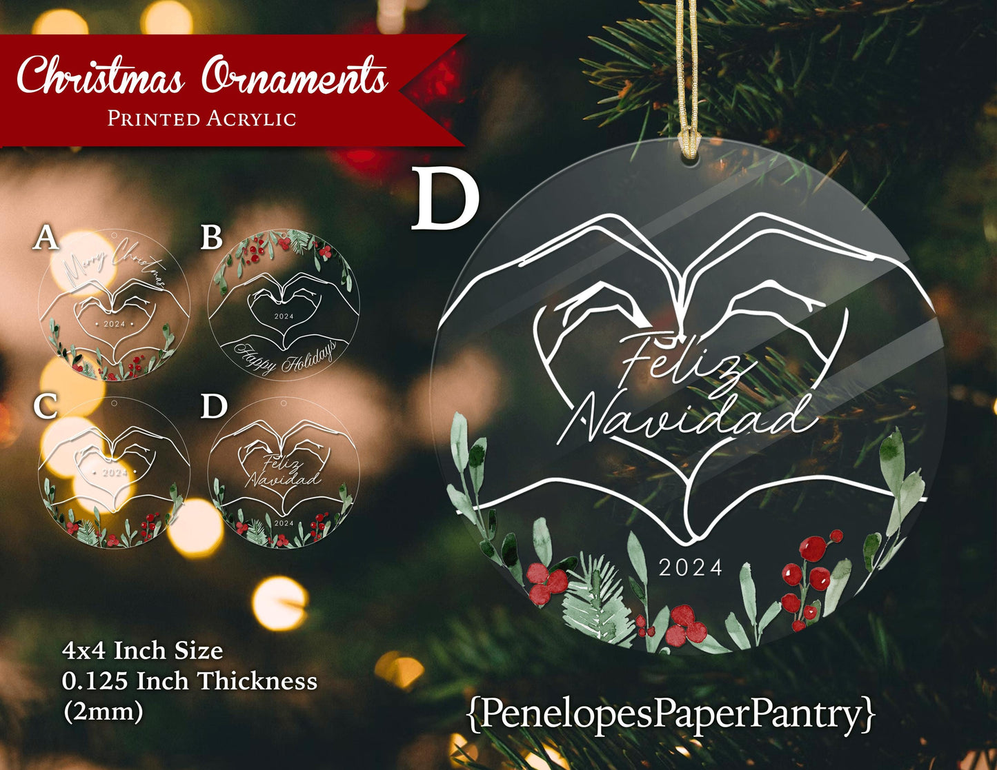 Heart Hands 4 inch Acrylic Holiday Ornament