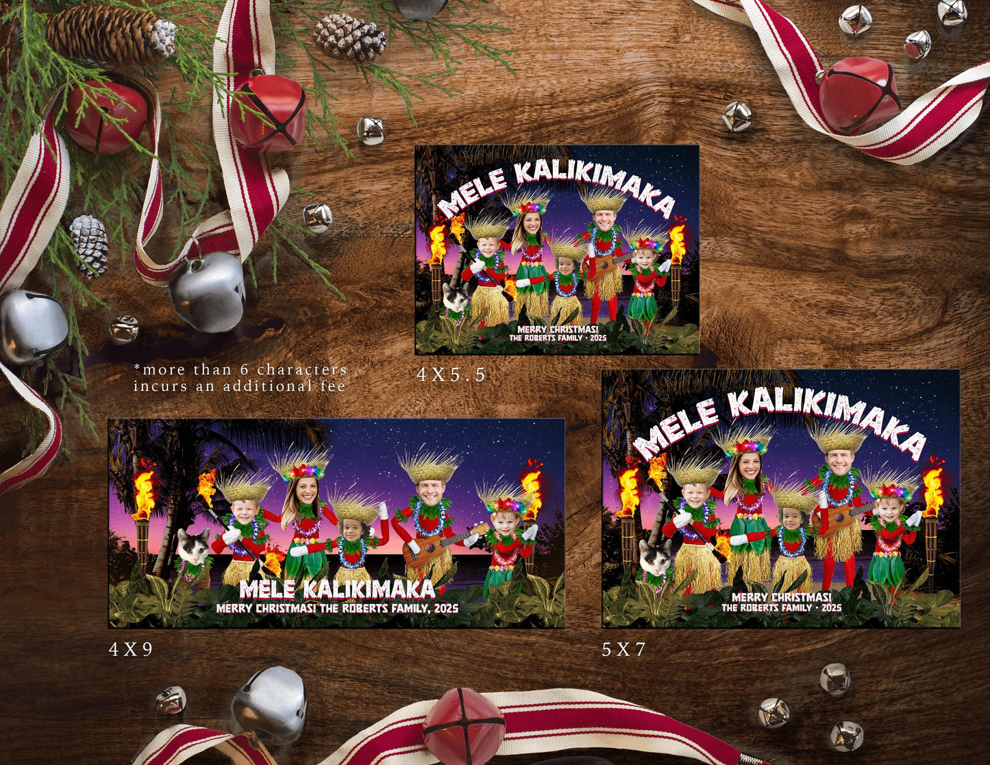 Funny Mele Kalikimaka Christmas Photo Card – Personalized Hawaiian Luau Family Card – Grass Skirts, Custom Text, Printed with Envelopes & Return Labels
