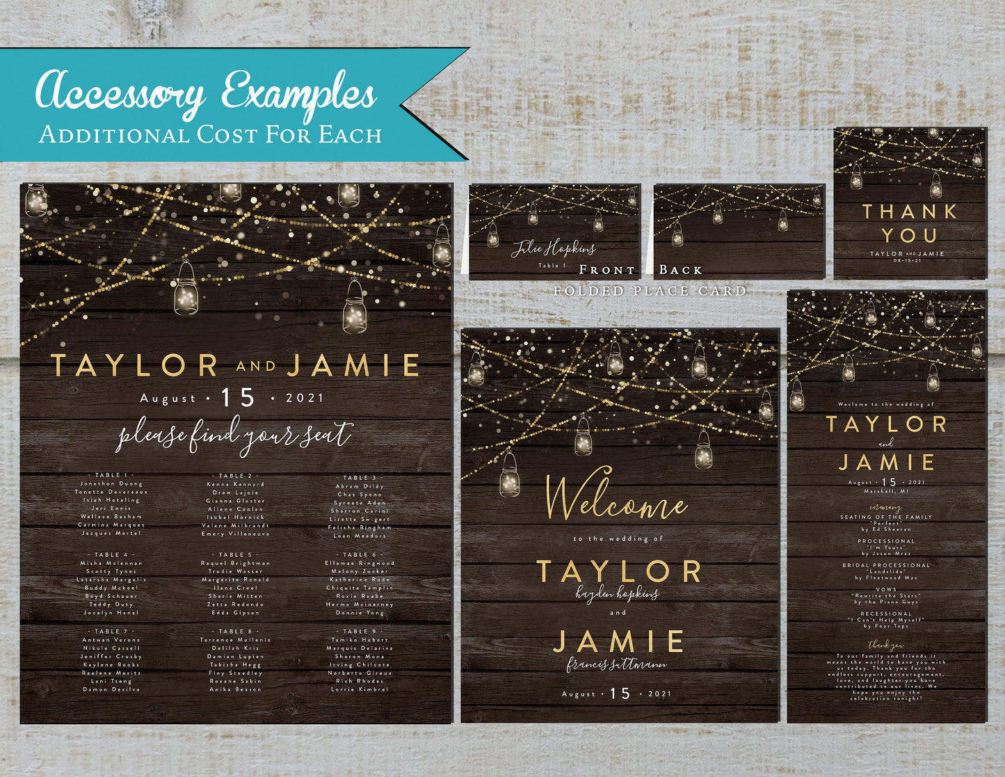 Rustic Wedding Invitation,Rustic Wedding Invite,Rustic Wood,Mason Jar Light,Twinkling Light,Gold Print,Personalize,Shimmery,Envelope,Printed