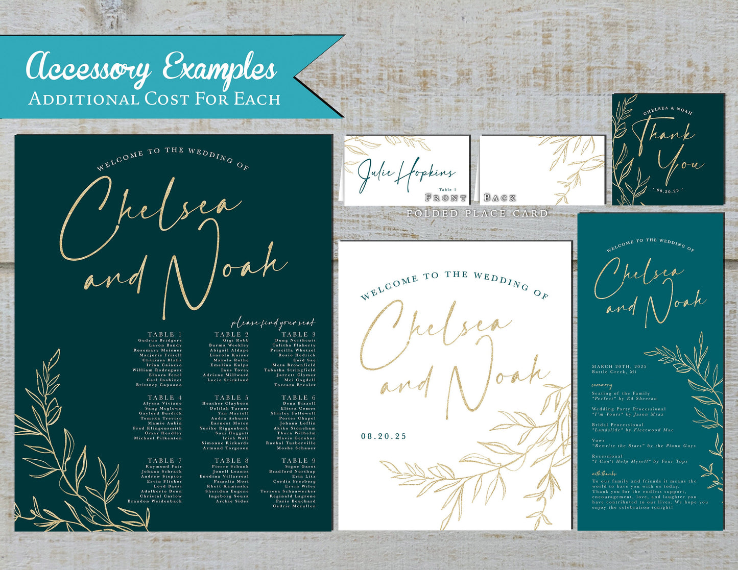 Teal Fall Wedding Photo Invitation – Gold Calligraphy & Shimmery Finish – Personalized Printed Card with Envelopes Included