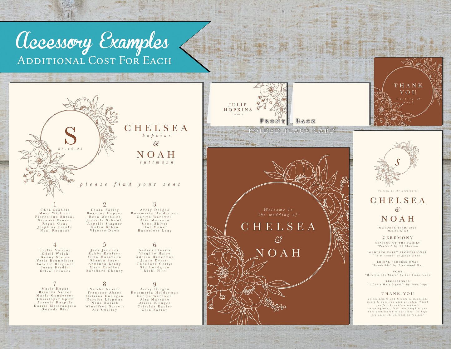 Simple Fall Wedding Invitation – Terracotta & Ivory Floral Line Art – Personalized Printed Invitations with Custom Text & Envelopes Included