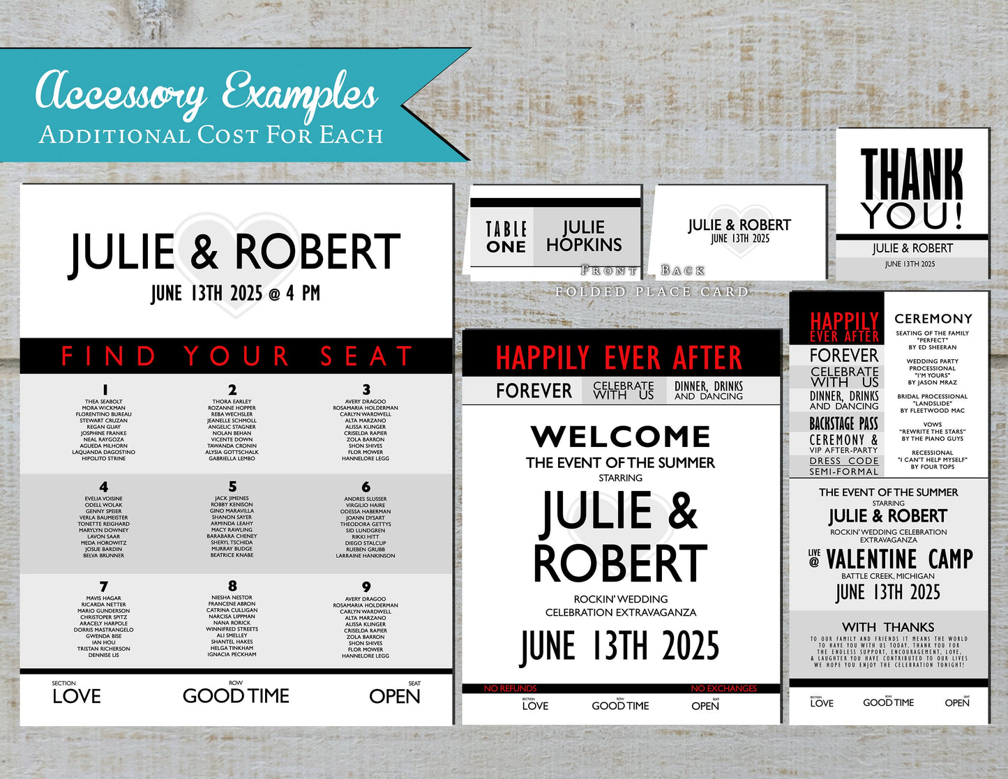 Unique Concert Ticket Wedding Invitation Personalized Rock Pop Jazz Country Heavy Metal Electronic Printed Invitations Envelopes Included