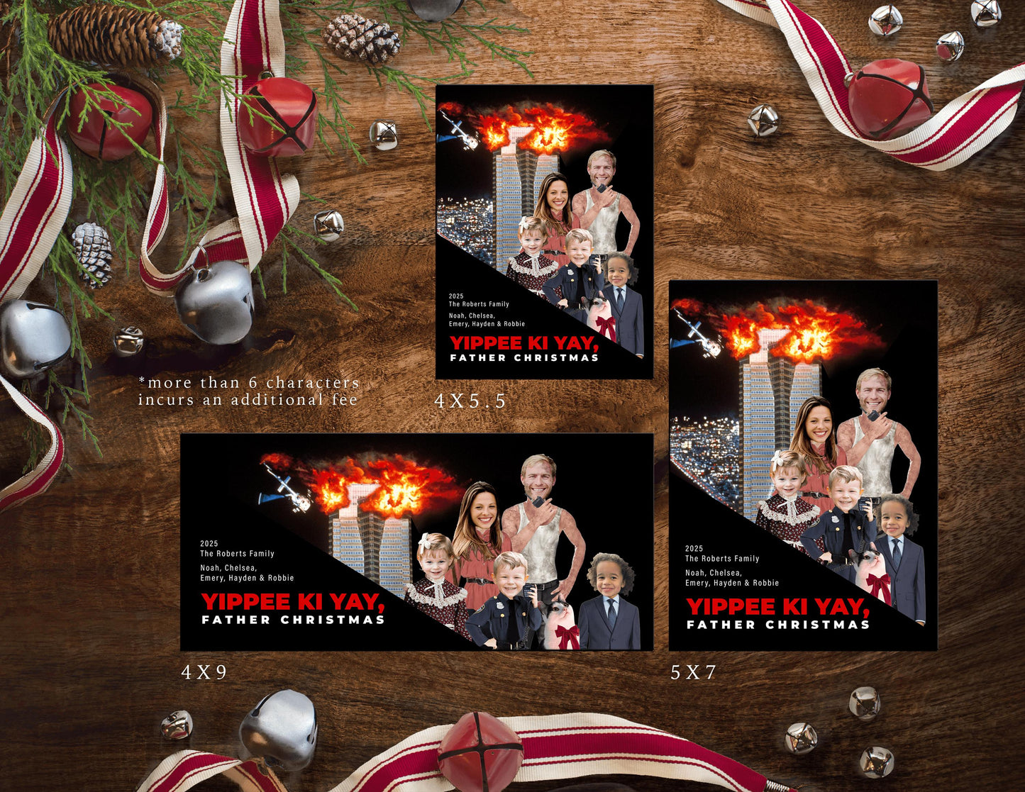 Funny Die Hard Christmas Photo Card – Personalized Yippee Ki Yay Family Holiday Card with Custom Text, Envelopes & Return Address Labels