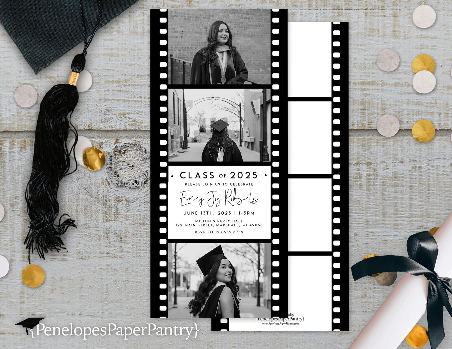 Film Strip Multi Photo Graduation Open House or Ceremony Invitation