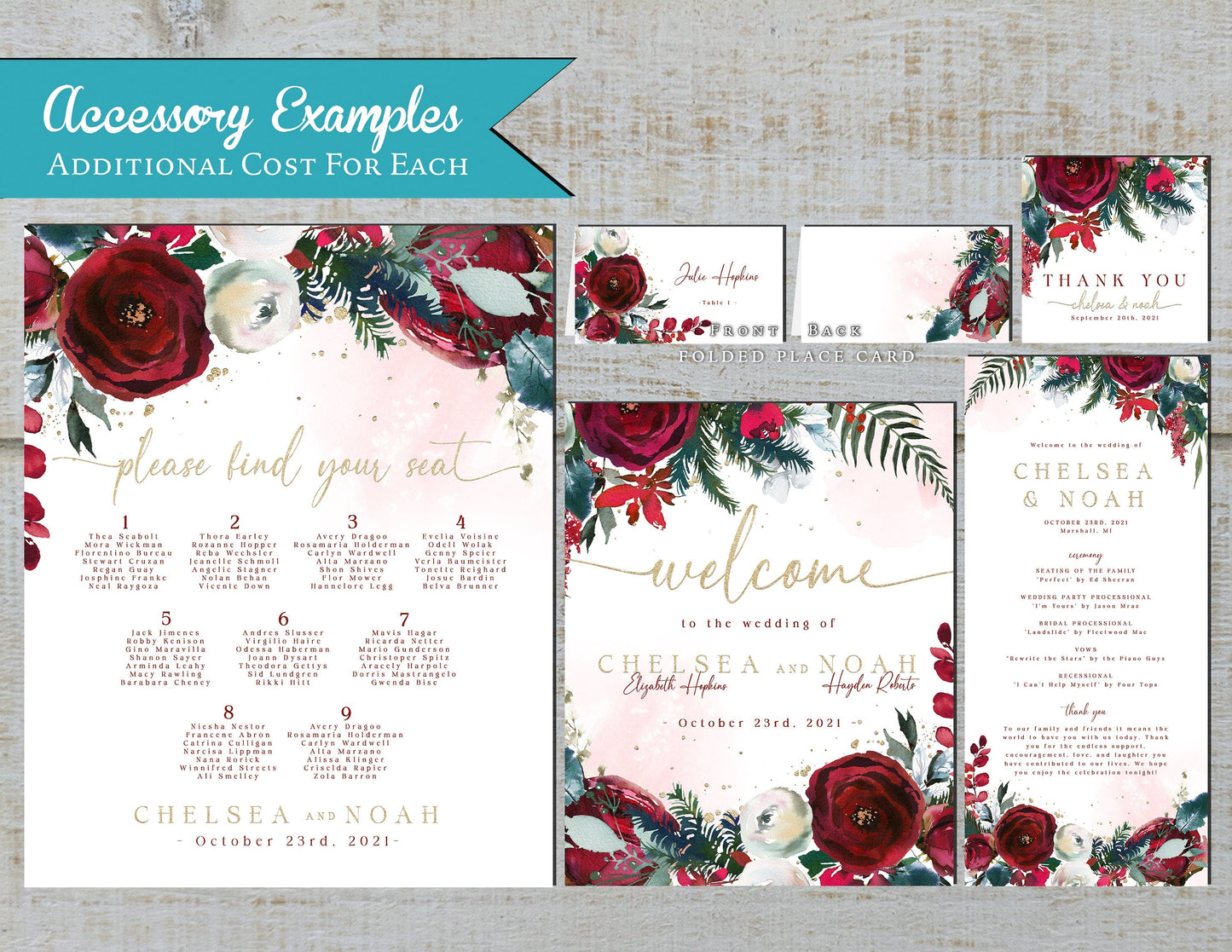 Elegant Floral Christmas Wedding Invitation Personalized Red Green Tis The Season To Be Married Shimmery Printed Invitations With Envelopes