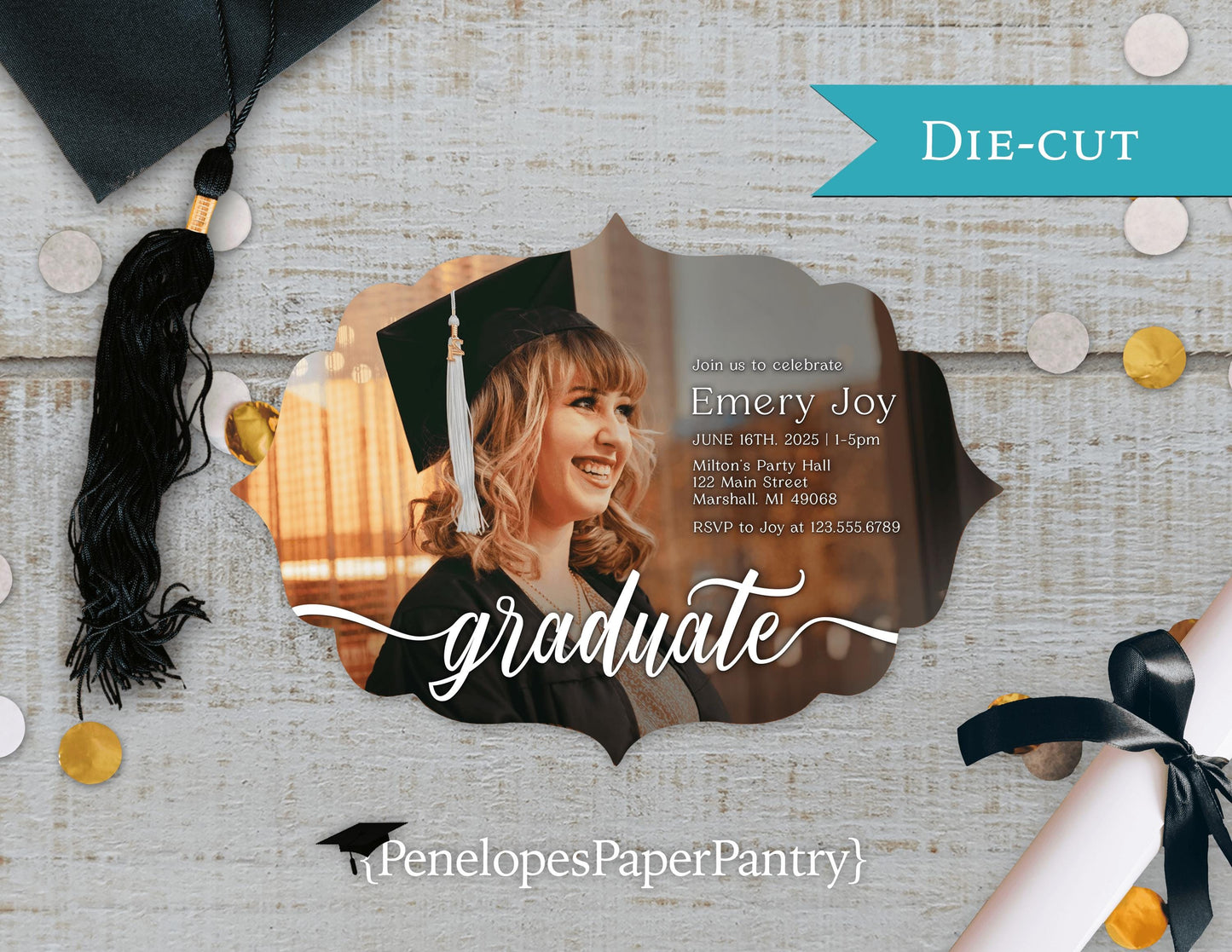 Die cut Bracket Photo Graduation Open House or Ceremony Invitation