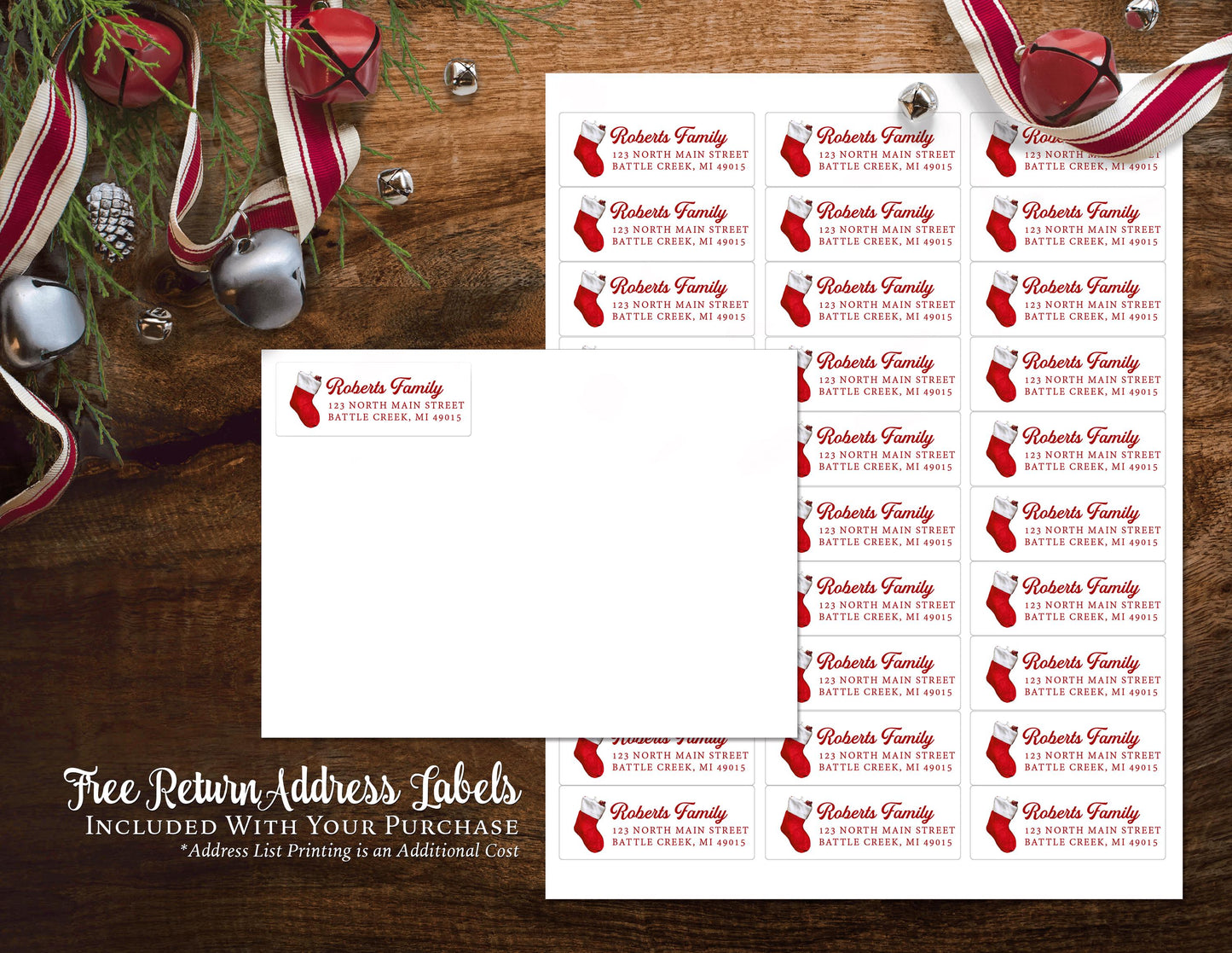 Personalized Funny Elf Christmas Photo Card with Elves in Stockings Fireplace - Includes Printed Cards Envelopes Return Address Label