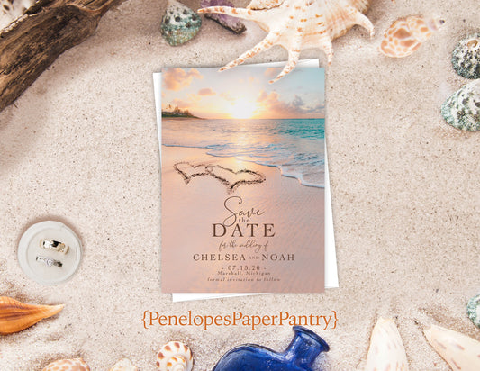 Beach Heart in Sand Save the Date